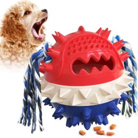 Interactive Chew Bounce/Treat Toy with Rope for Aggressive Chewers (Color: Blue)