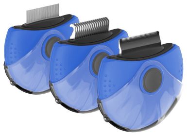 Triple Rotating Rake Deshedder/Dematting Dog Comb (Color: Blue)