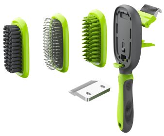 5-in-1 Interchangeable Dematting/Deshedding Bristle Pin and Massage Pet Brush (Color: Green)